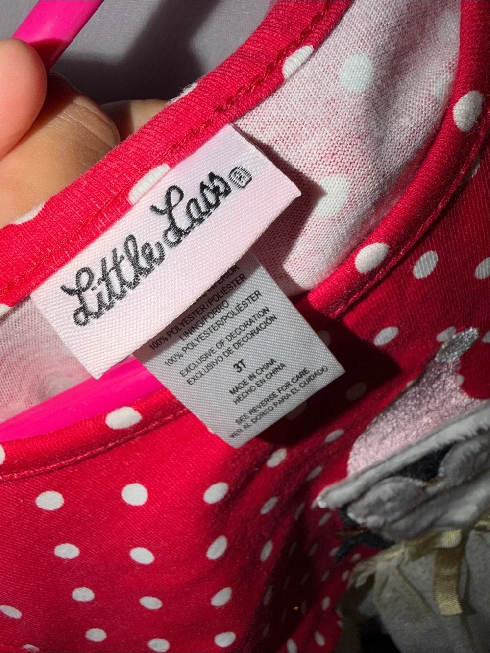 Little Lass Red Polka Dot Penguin Tulle Dress with Gold Trim
